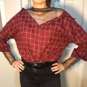Forever 21 Tops - Plaid Mesh Insert Blouse Forever 21 Tops - Plaid Mesh Insert Blouse